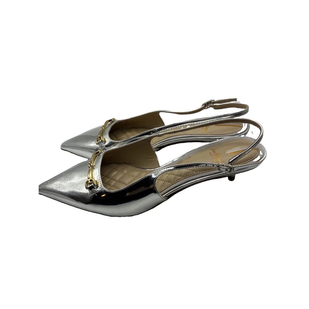 Sam Edelman Women’s Fitzgerald Silver Pointy Toe Slingback Kitten Heels 8